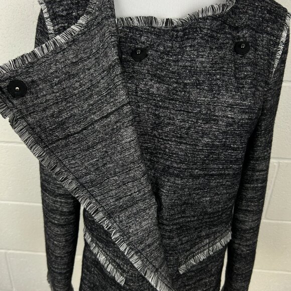 Banana Republic Jacket Women S Tweed Fringe Grey Lined Asymmetrical Snap Closure - Picture 8 of 15